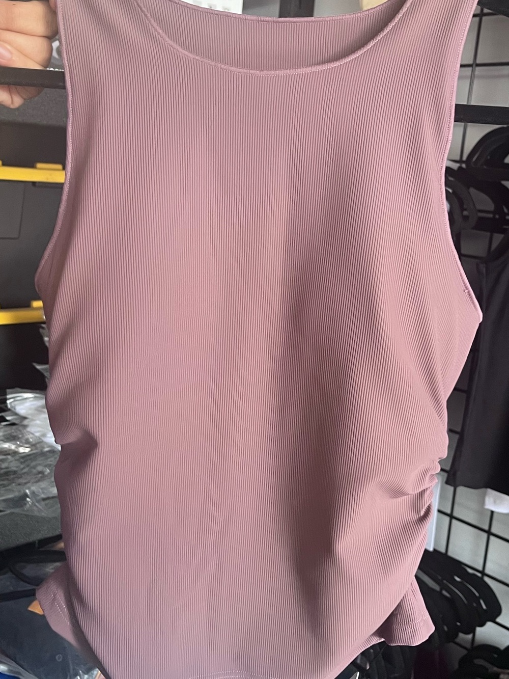 ALO Yoga Mauve Ribbed Cropped workout fitness pink high neck ruched Tank s m xl - Picture 2 of 3